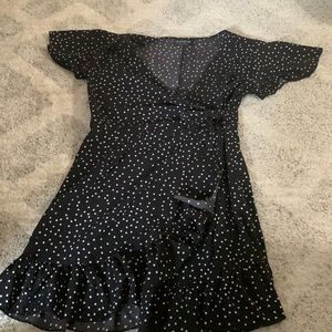 Black and white wrap dress